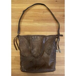 Lucky Brand Leather‎ Tote Hobo Bag Chevron Patchwork Y2K Boho